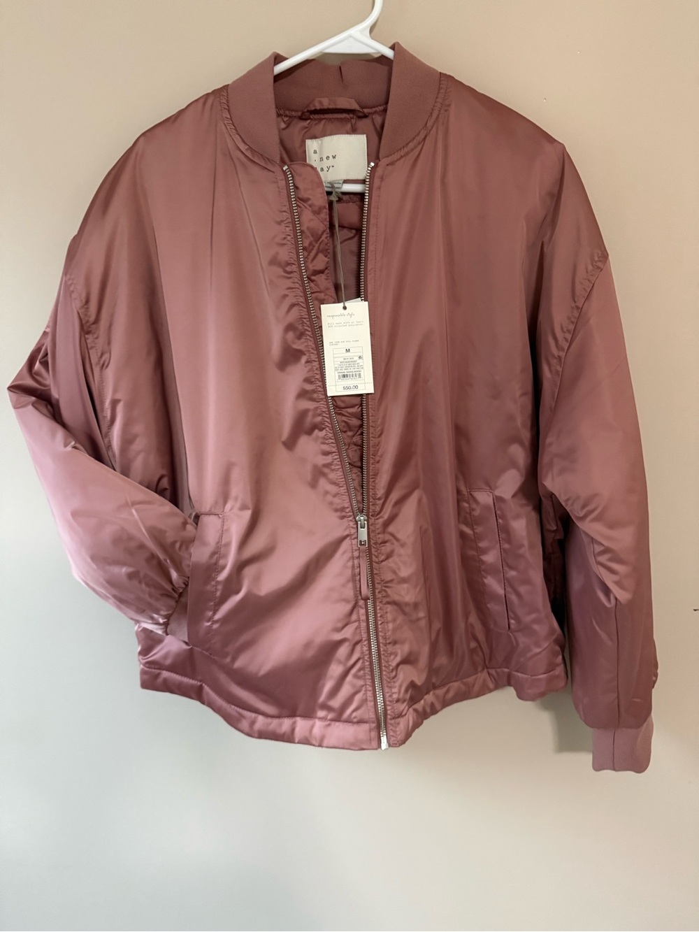 a new day Mauve Satin Bomber Jacket
